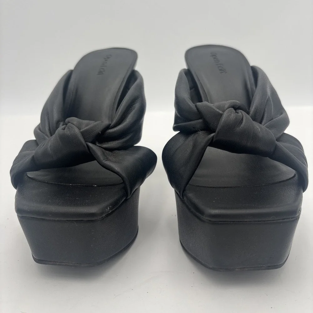 Open Edit Platform Sandals Size 6.5 Black Square Open‎ Toe Knotted Heels